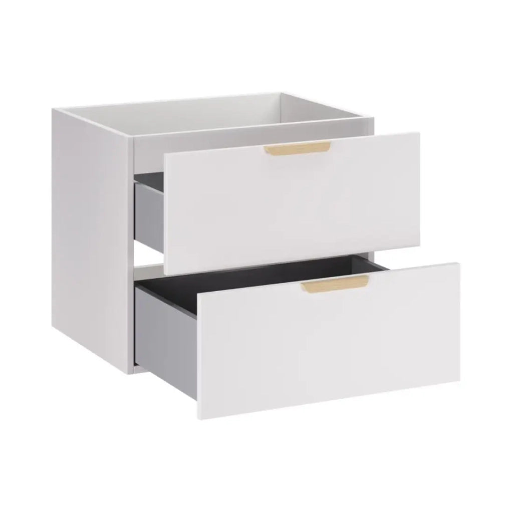 Set da bagno OSTER 60cm: mobile basso con cassetti + piano per lavabo + lavabo da appoggio bianco marmorizzato