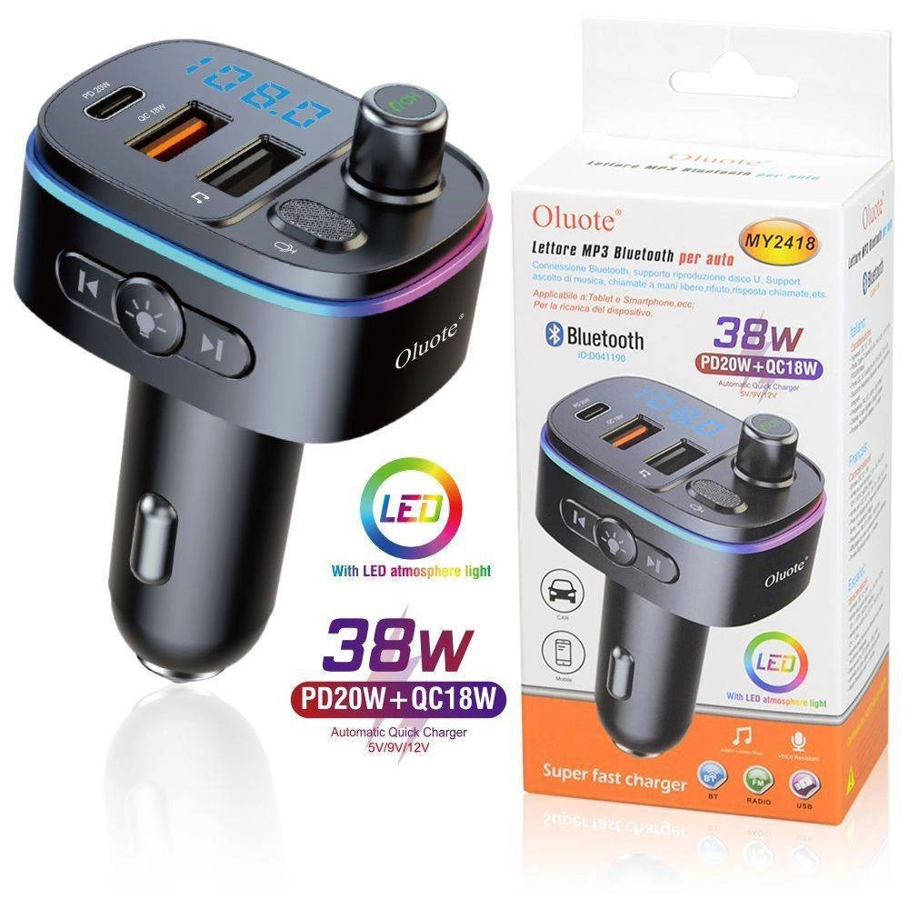 Trade Shop - Trasmettitore Fm Bluetooth Per Auto 2 Porte Usb Led Tf Pd 38w Lettore Mp3 My2418 -