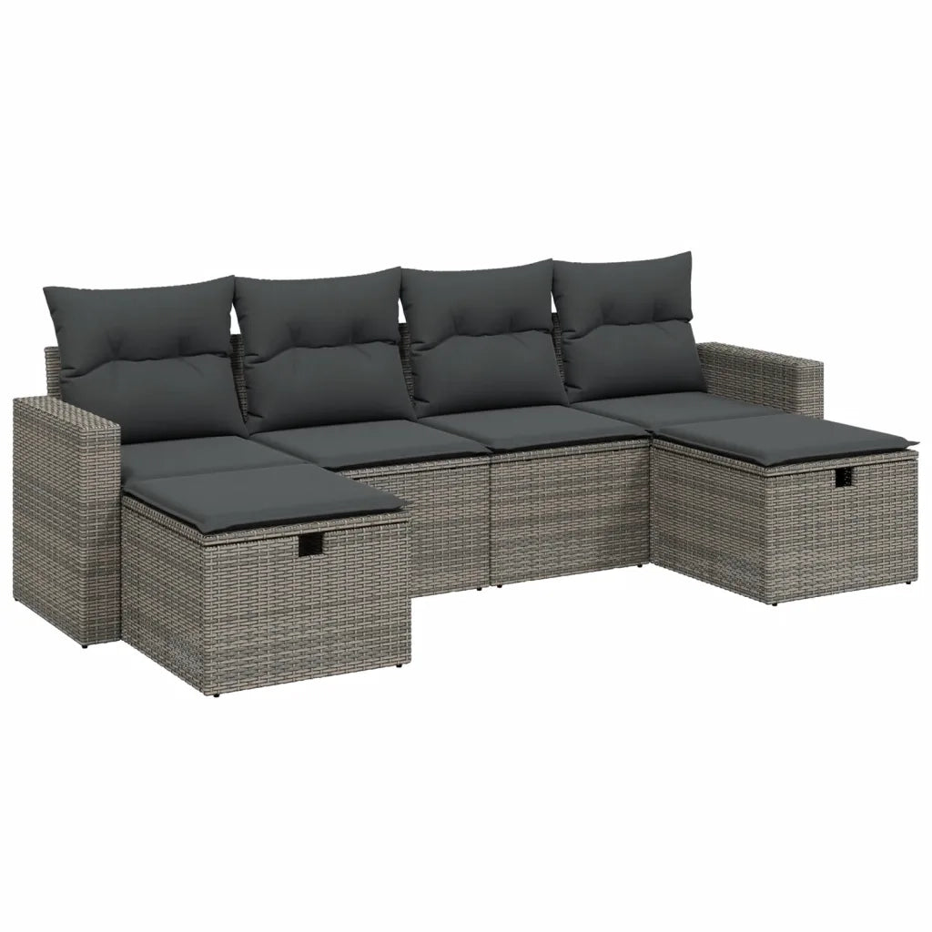Set Divano da Giardino 6 pz con Cuscini Grigio in Polyrattan