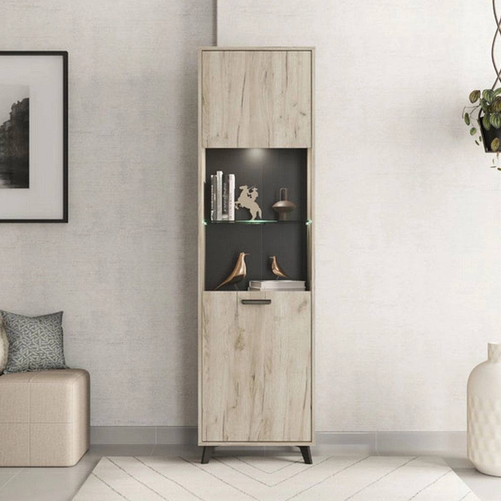 Mobile Espositore Raggiolo, Vetrina 4 Ripiani, 53.5x33x191.5h cm Marrone Rovere Chiaro