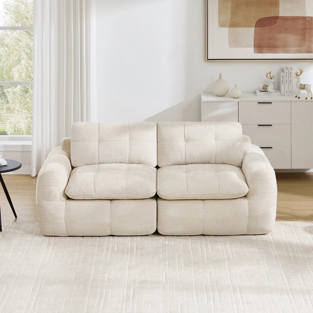 Divano 2 posti ¨C Minimal ¨C Beige in tessuto chenille imbottito montaggio senza