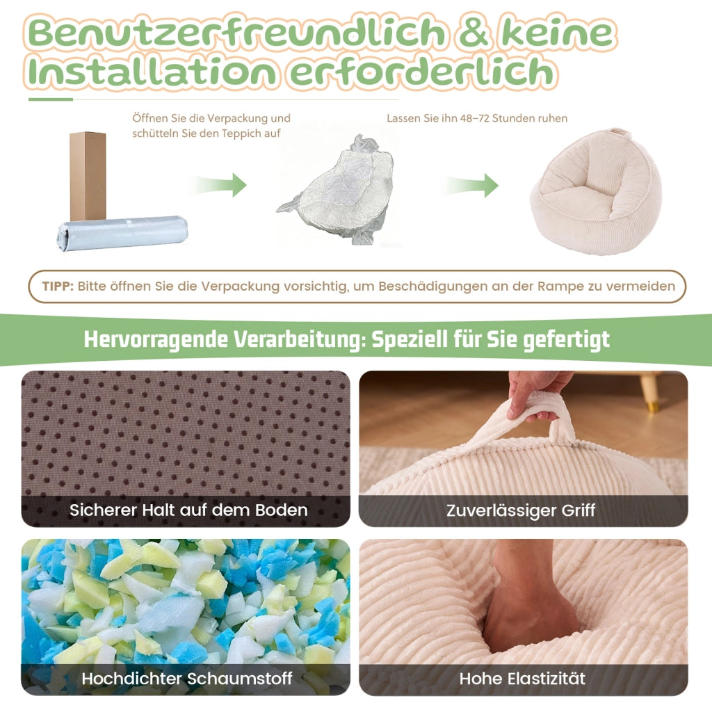 Sacco a pelo ergonomico in velluto a coste beige per bambini, morbido e facile da pulire