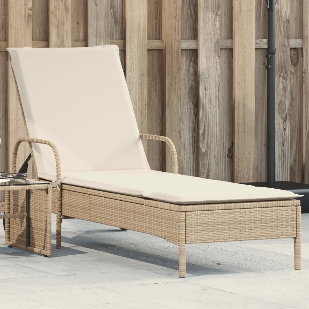 vidaXL Lettino Prendisole con Ruote e Cuscino in Polyrattan Beige