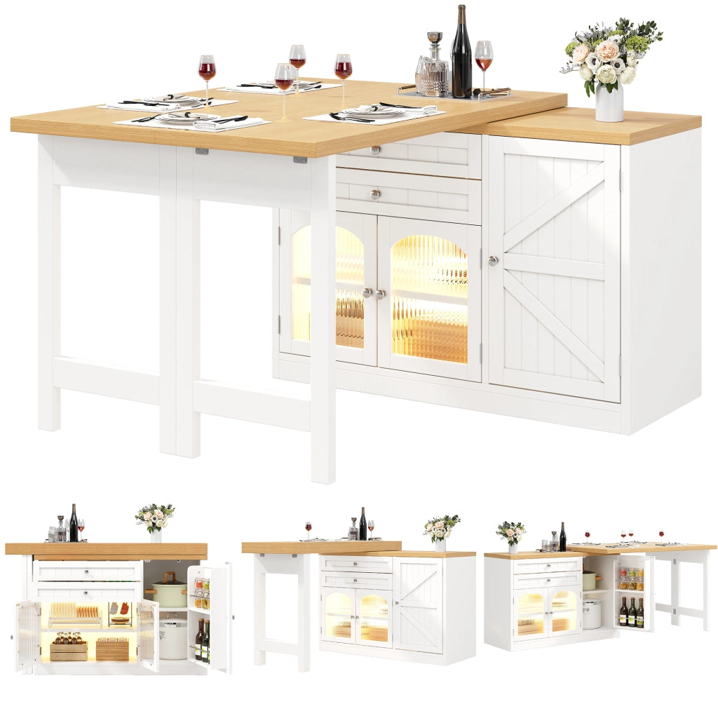 Tavolo da pranzo estensibile con piano girevole a 360°; 2 cassetti e ante in vetro; 120 × 40 × 73;5 cm