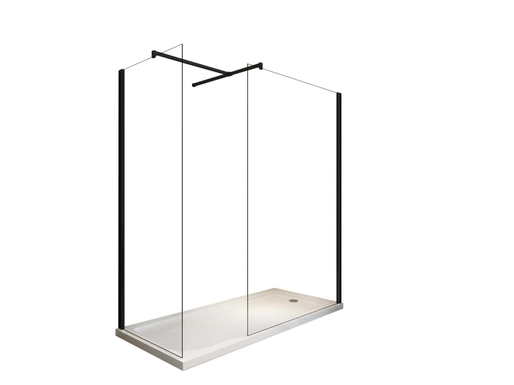 Box Per Doccia Angolare tipo walk-in h 200 8MM Con Vetri Trasparenti Telaio Nero Opaco - 90X120 REVERSIBILE