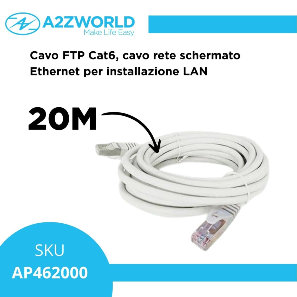 Cavo Ethernet Cat6 FTP RJ45, Patch Cord Schermato LAN, Varie Lunghezze (20M)
