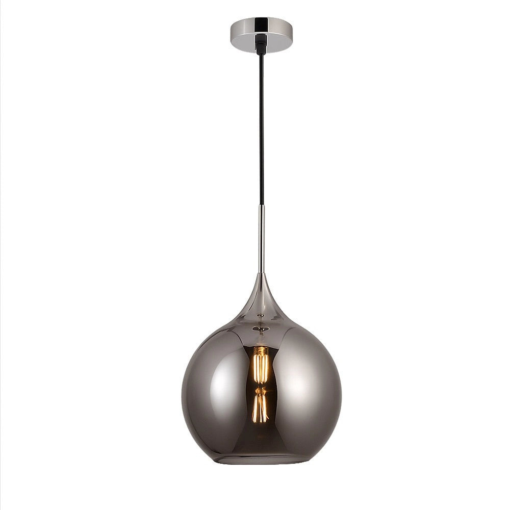 Trade Shop - Lampadario A Sospensione Decorativa In Metallo Con Sfera In Vetro Attacco E27 Ip20 A72 - Grigio Argento