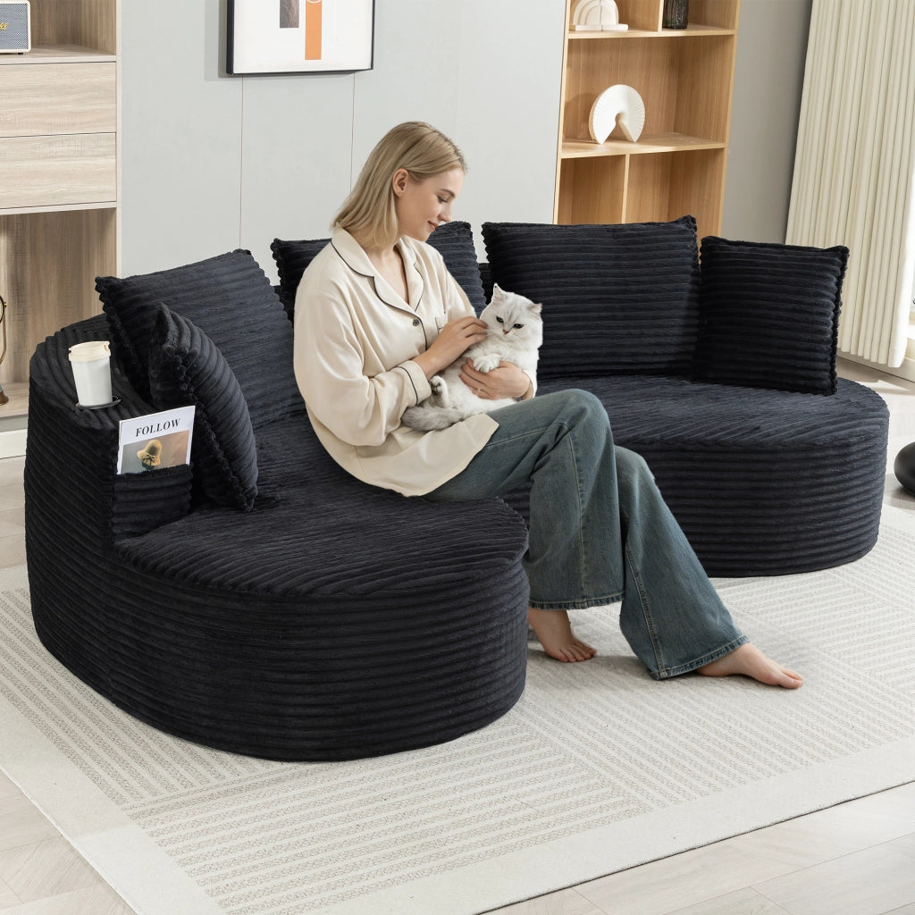 Divano in Velluto a Coste con Cuscini e Contenitore ¨C MINIMAL ¨C Morbido, Grigio