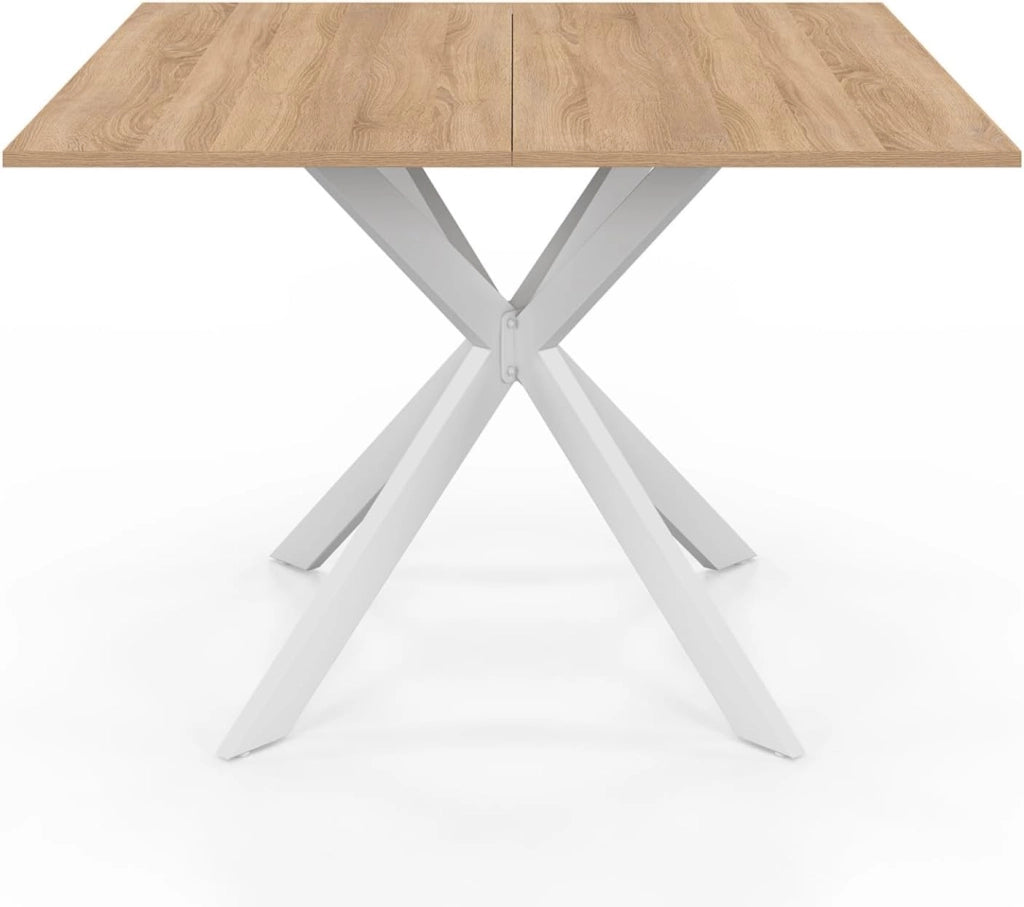 Tavolo da pranzo quadrato ALIX per 8 persone con gambe in legno e ragno bianco 110 cm