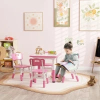 Set Tavolo e Sedie per Bambini 5pz con 4 Sedie Regolabili 32x36x52.5-56 cm e Tavolo 60x60x46-58 cm, Rosa