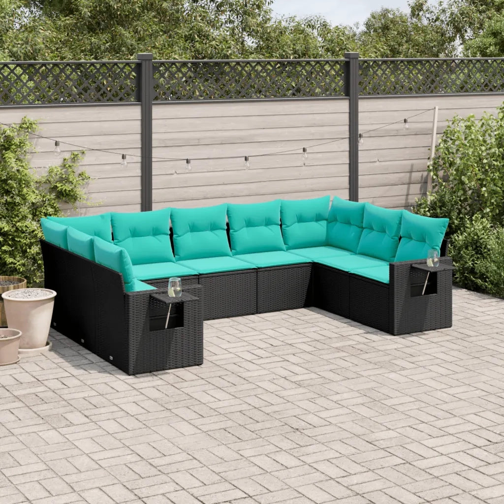 Set Divani da Giardino 9 pz con Cuscini Nero in Polyrattan 3220596
