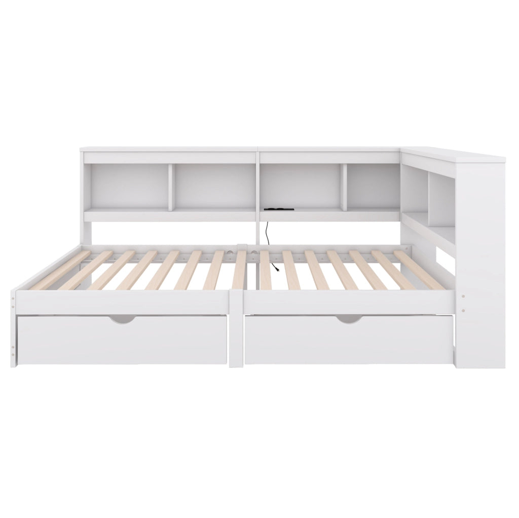 Divano letto 90x200 cm con 2 cassetti e prese USB; truciolare e MDF; bianco (Senza materasso)