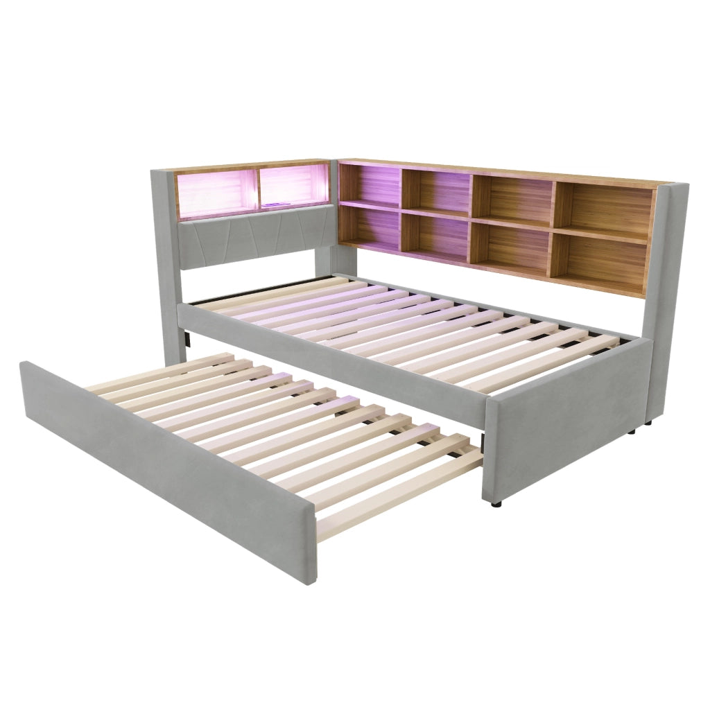 Divano letto multifunzione con letto estraibile, LED e porte di ricarica
