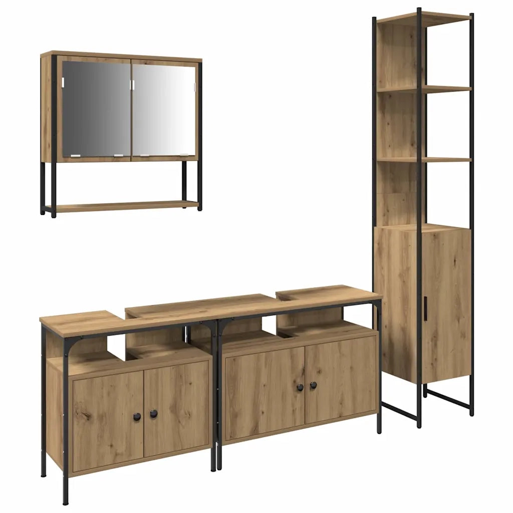 Set di mobili per il bagno con porta 4 pcs rovere artigianale 3334405