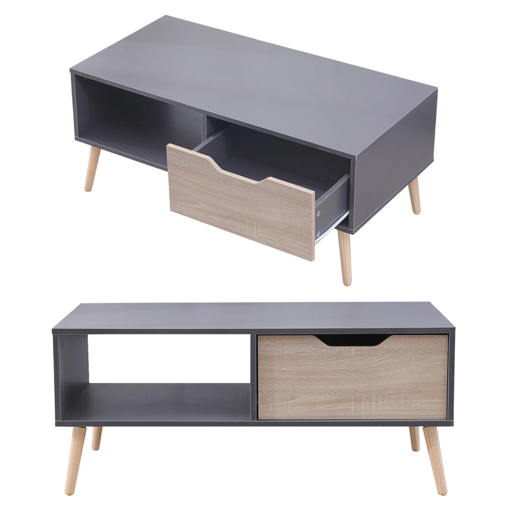 Tavolino in stile scandinavo grigio FREJA con cassetto
