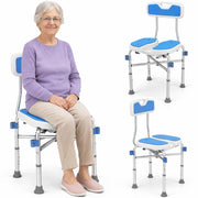 Sedia Sgabello da Doccia WC Altezza Regolabile 83-93 cm per Anziani in Alluminio Azzurro