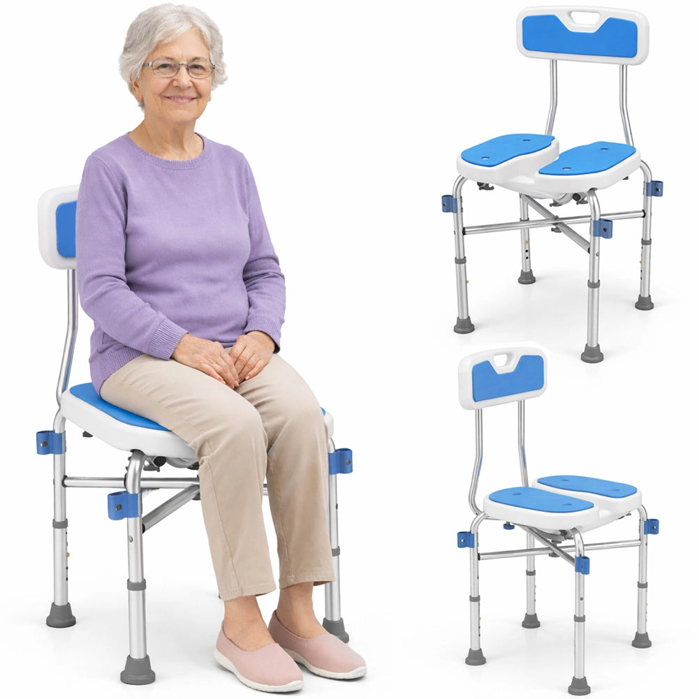 Sedia Sgabello da Doccia WC Altezza Regolabile 83-93 cm per Anziani in Alluminio Azzurro