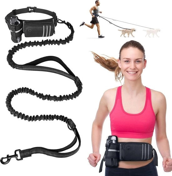 Laccio da jogging per cani, cintura per corsa, camminata, jogging e passeggio per cani grandi e medi con maniglie doppie, cintura pettorale, cinturone per cani con riflessi