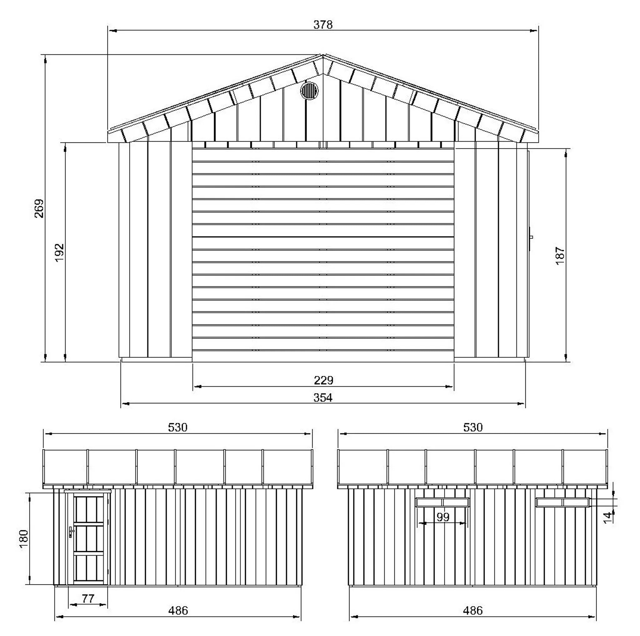 Garage di 17 m²- L378xL530 cm- Garage per auto, moto, biciclette - Costruzione con pannelli LP Smartside - Timbela M991B