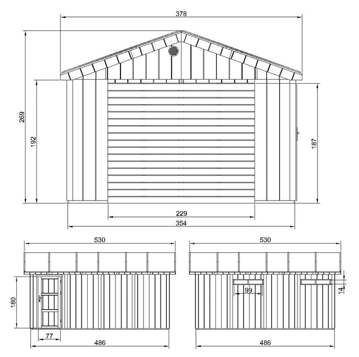Garage di 17 m²- L378xL530 cm- Garage per auto, moto, biciclette - Costruzione con pannelli LP Smartside - Timbela M991B
