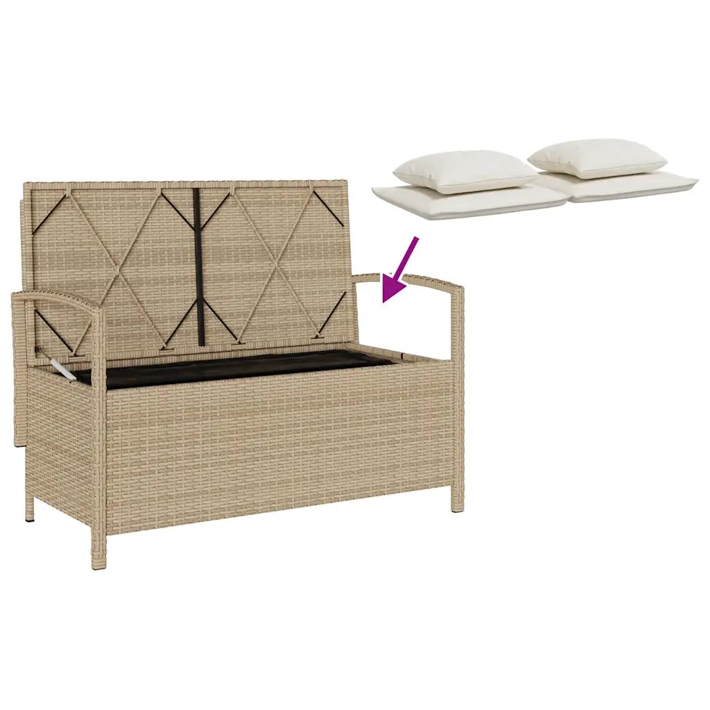 Panchina Portaoggetti da Giardino | Panca da Giardino con Cuscino Beige in Polyrattan