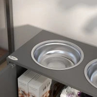 Ciotola per Cani Rialzata con 2 Ciotole in Acciaio Inossidabile e 44 L di Vano Contenitore, Porte Magnetiche, Grigio