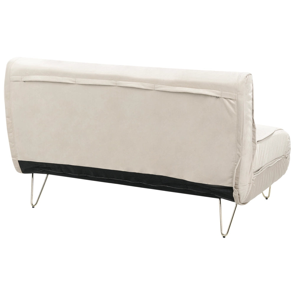 Set di 2 divani letto a 2 e 1 posto in velluto beige con cuscini e gambe in metallo soggiorno glamour elegante