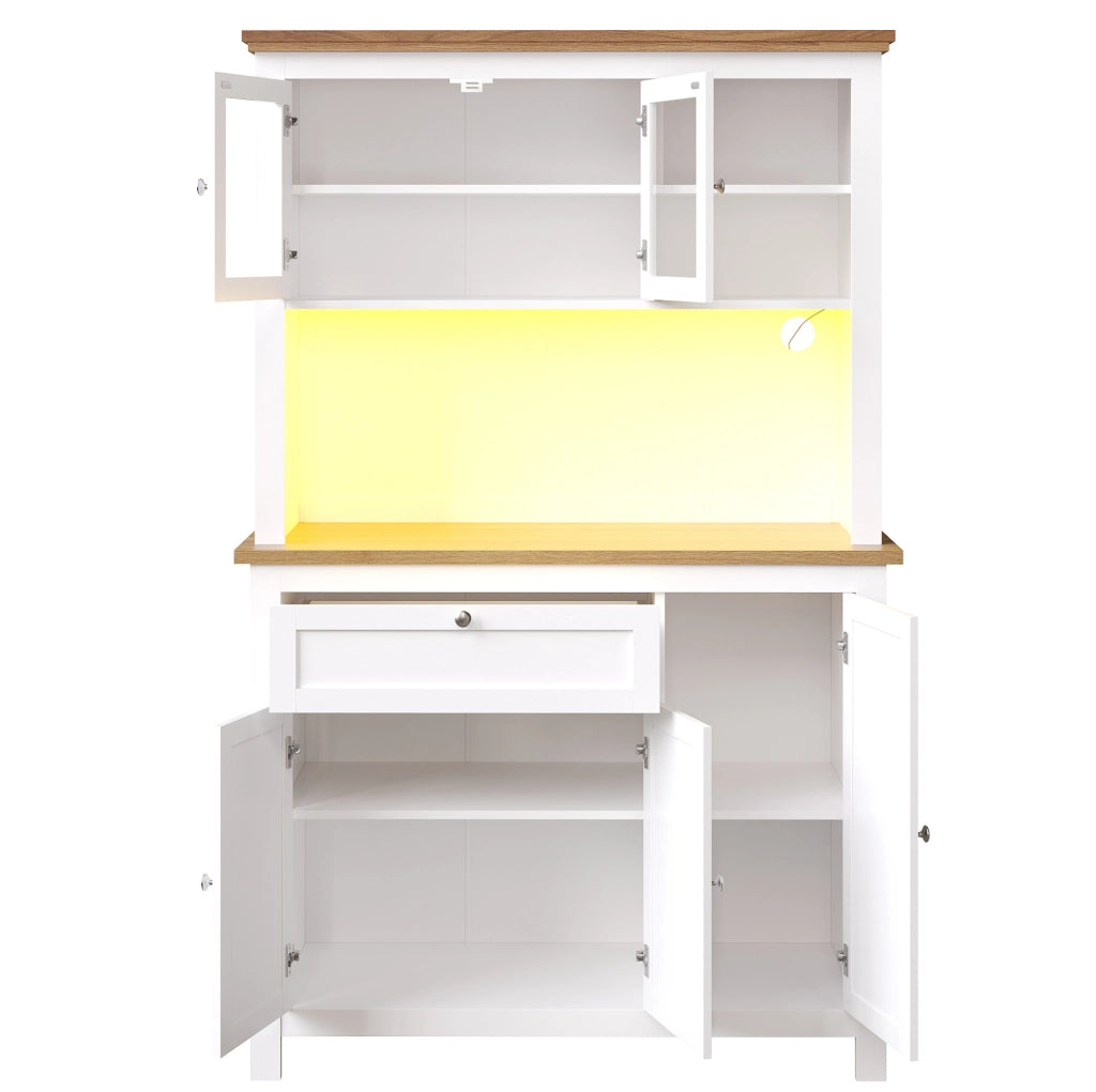 Credenza alta 104x40x180 cm con LED controllata da app; ripiani regolabili; MDF; bianco