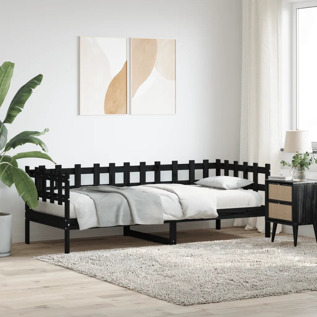Letto singolo | Letto per adulti | Dormeuse Nera 80x200 cm in Legno Massello di Pino