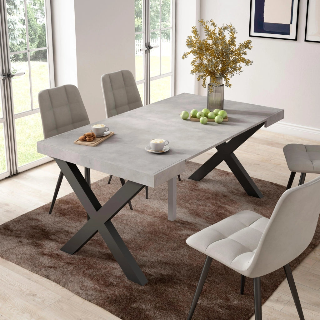 Consolle allungabile, 58 fino 160x90x73cm, Per 8 persone, Gambe in legno, grigio cemento RF2752