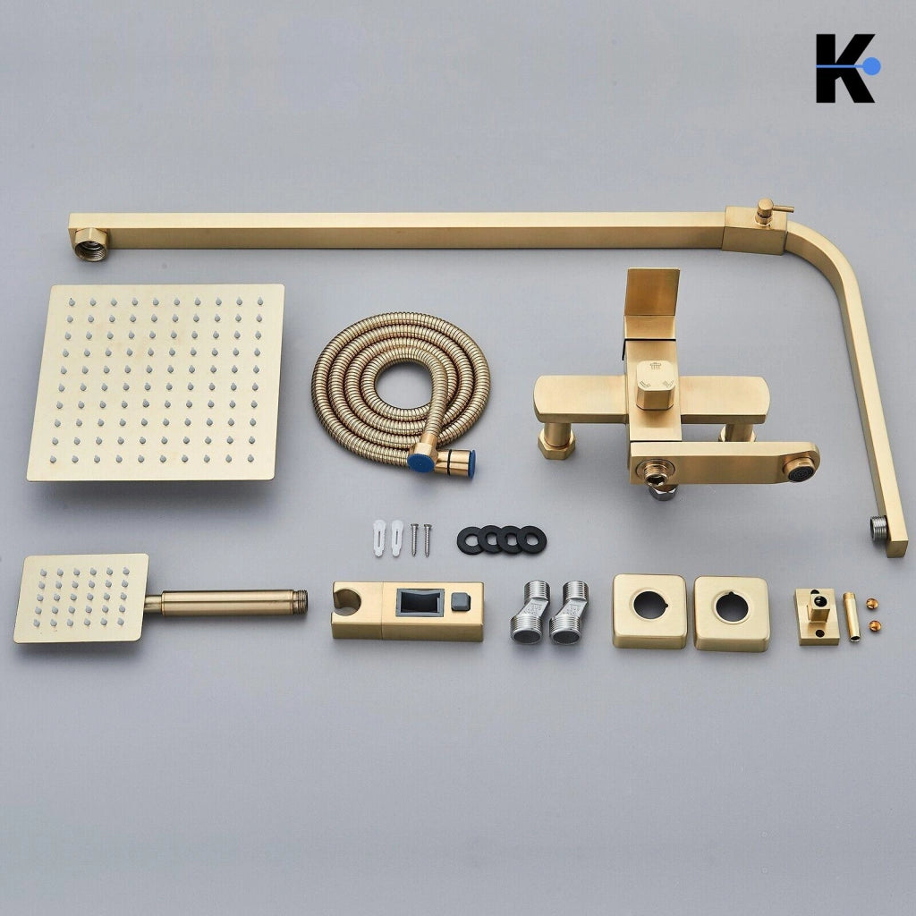 LANA | Set doccia premium oro lucido acciaio inox | Miscelatore doccia di design sistema doccia | Miscelatore doccia completo di doccetta