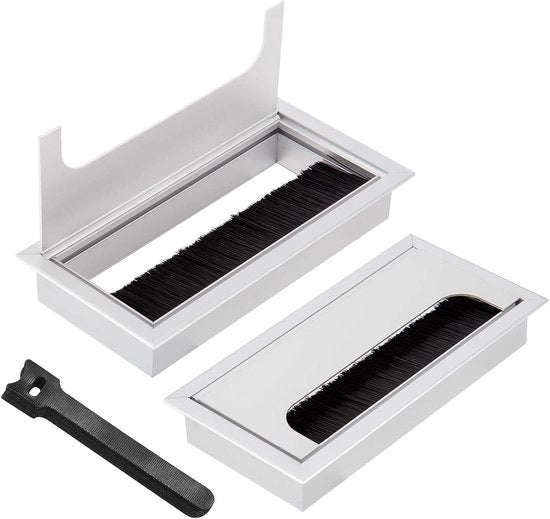 Cable Box Premium 2 pezzi 160x80mm - Scatola per cavi rettangolare in alluminio con setole