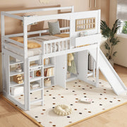 OKWISH Letto a Castello 90×200 cm, Letto Singolo con Armadio, Mensole, Scala a 4 Gradini e Scivolo, con Contenitore, senza Materasso