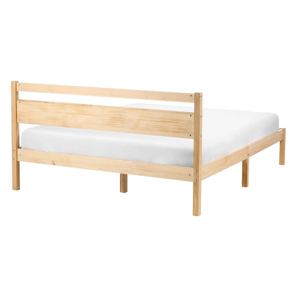 Letto matrimoniale in legno di Pino chiaro con Rete a Doghe 140 x 200 cm Testiera a doghe minimalista