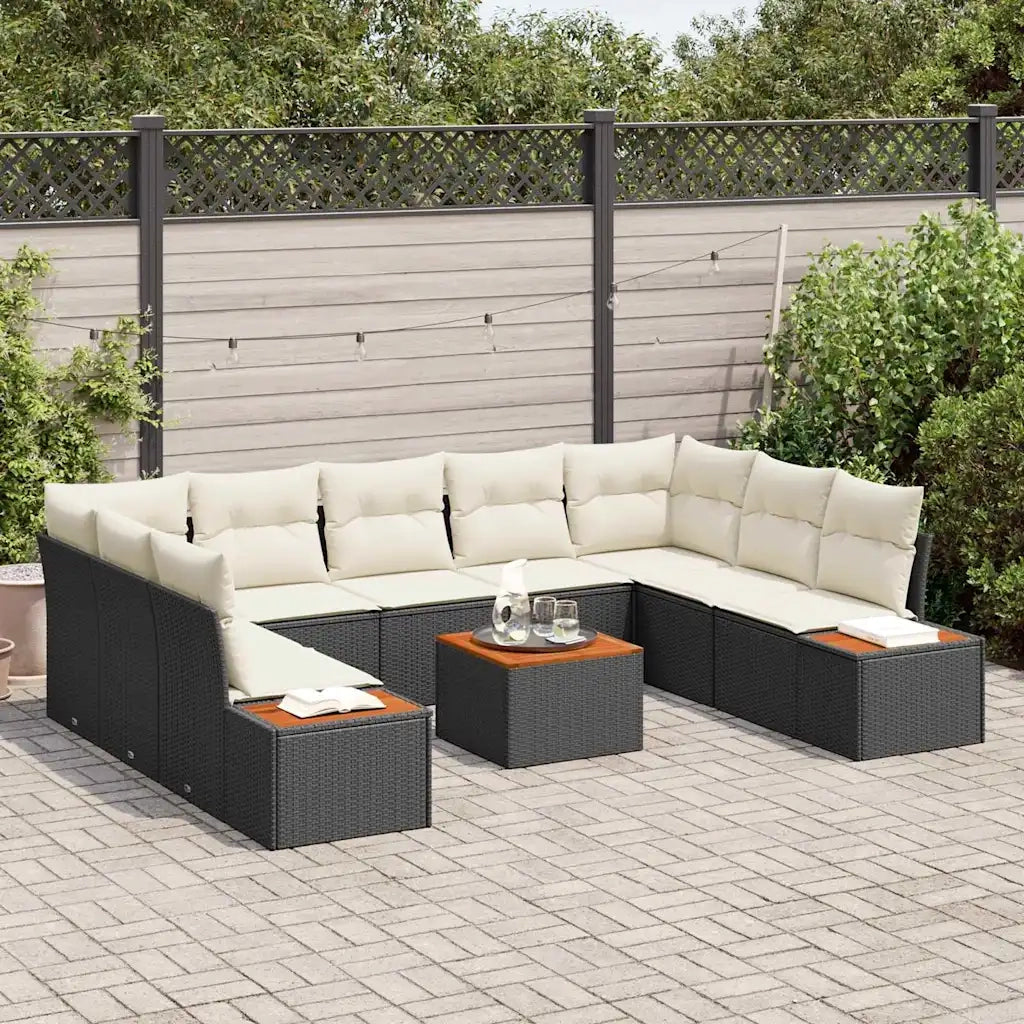 Set Divano da Giardino con cuscino 10 pcs Nero Poly Rattan 3348168