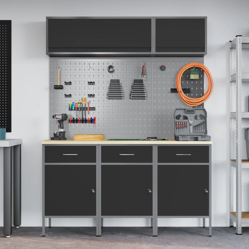 Set da banco da lavoro a 8 pezzi - Acciaio Nero
