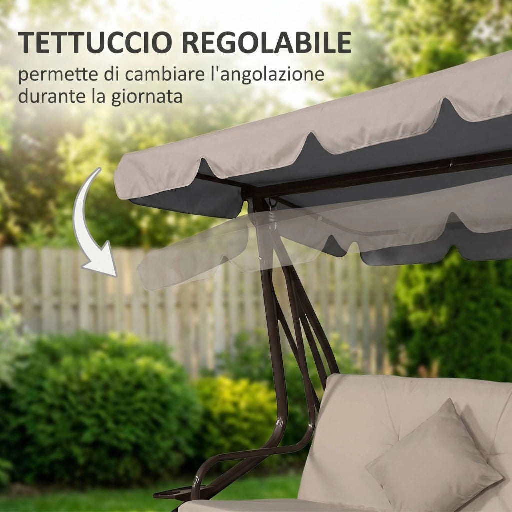 Marvin Harmony Dondolo Letto da Giardino 4 Posti con Tetto Parasole Struttura in Acciaio e Cuscino Imbottito 10 cm Altal