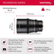 Obiettivo grandangolare per video MF 35mm T1,5 VDSLR MK2 – luminoso T1,5 per Sony E Mount, Follow Focus, full-frame e APS-C, risoluzione 8K