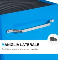 Carrello Porta Utensili Attrezzi Attrezzatura con Cassettiera Azzurro 61.5 x 33 x 82.5cm