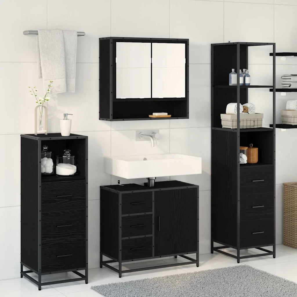 Set di mobili per il bagno 4 pcs Rovere Nero Legno multistrato 3402499