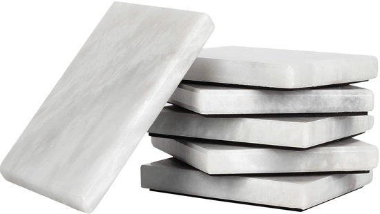Set di 6 sottopiani in marmo bianco manufatti a mano da 8,9 cm, per bar, tazze da caffè e sottopiani quadrati per la cucina - ideale come sottopiatto, sottopiatto, piatto - senza legno