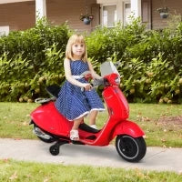 Moto Elettrica per Bambini con Licenza Ufficiale Vespa, 2 Rotelle, Luci e Suoni, 108x49x75 cm, Rossa
