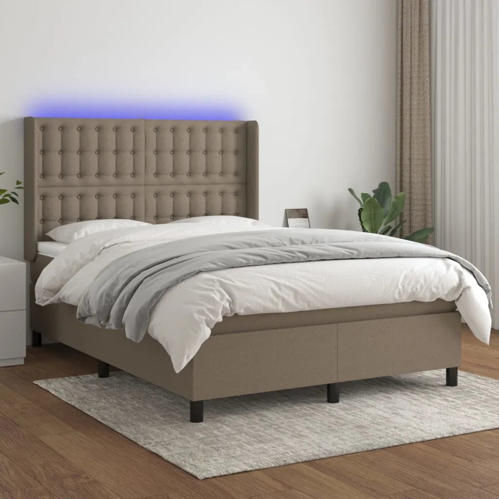 Letto a Molle con Materasso e LED Tortora 140x190 cm in Tessutocod mxl 123280