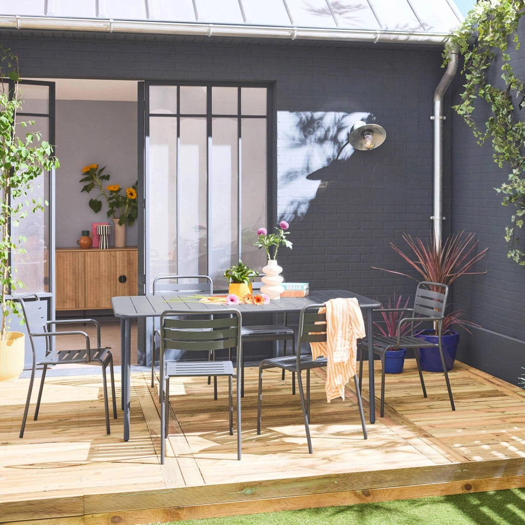 Set tavolo da giardino in acciaio con 2 poltrone e 4 sedie, antracite