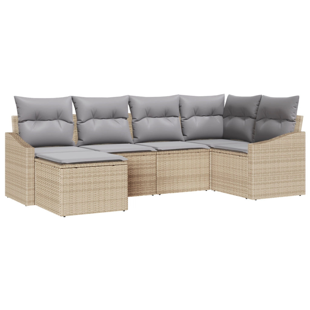 Set da Pranzo Giardino 6 Pezzi con Cuscini Grigio Polyrattan
