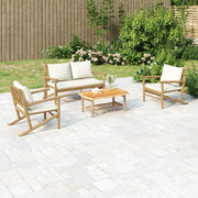 Set Salotto da Giardino 4pz con Cuscini Bianco Crema in Bambù 3156471