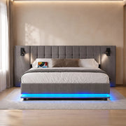 Letto imbottito con LED, USB e luce spot, 180 x 200 cm, grigio