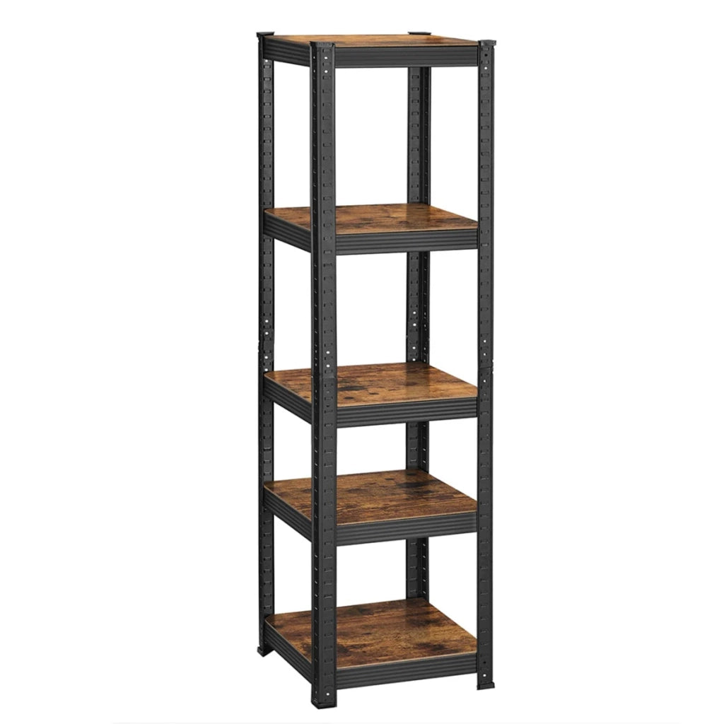 Scaffale robusto a 5 ripiani 150 x 37 x 37 cm capacità di carico 400 kg (80 kg/ripiano) stile industriale ripiani regolabili per soggiorno/cucina marrone rustico e nero 12_0005567