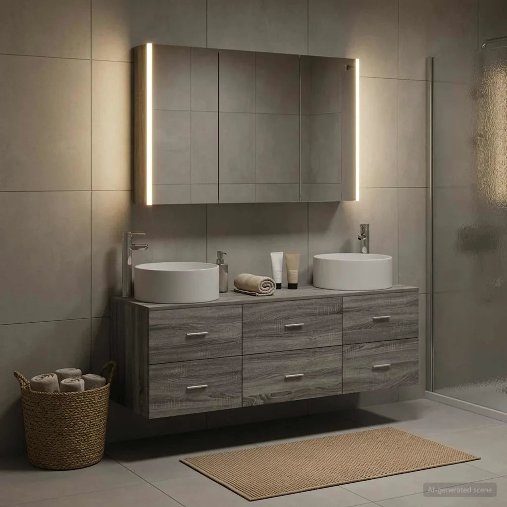 Set di mobili per il bagno 4 pcs Sonoma grigio 3407068