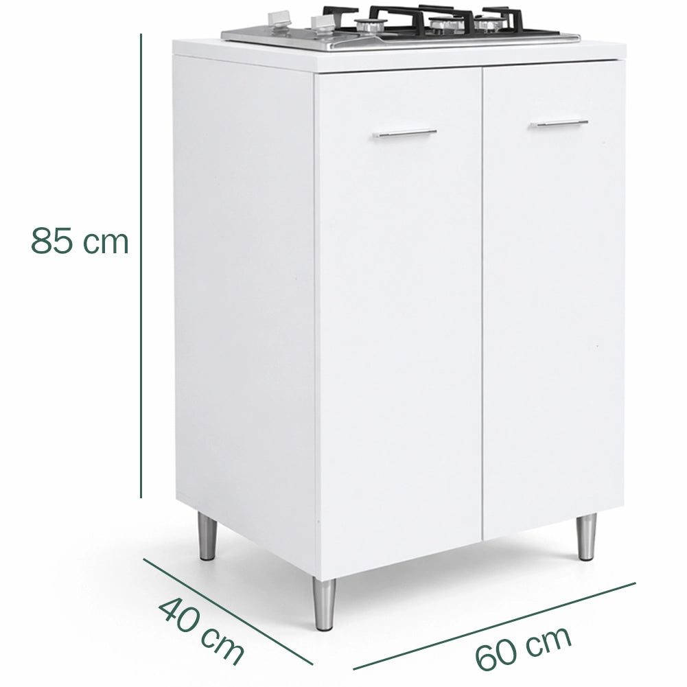Cucina Completa 60x40x85cm Bianco Piano Cottura 2 Fuochi con Piastre in Ghisa